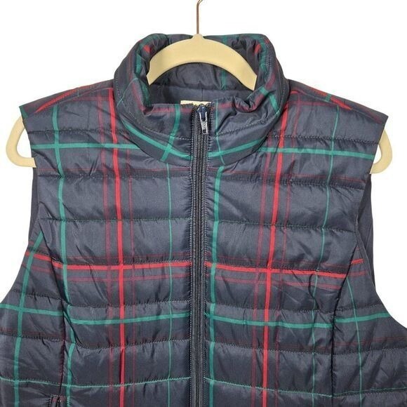 Ann Taylor LOFT Puffer Vest Jacket Women's Size Large L Blue Check Pockets - Picture 3 of 6